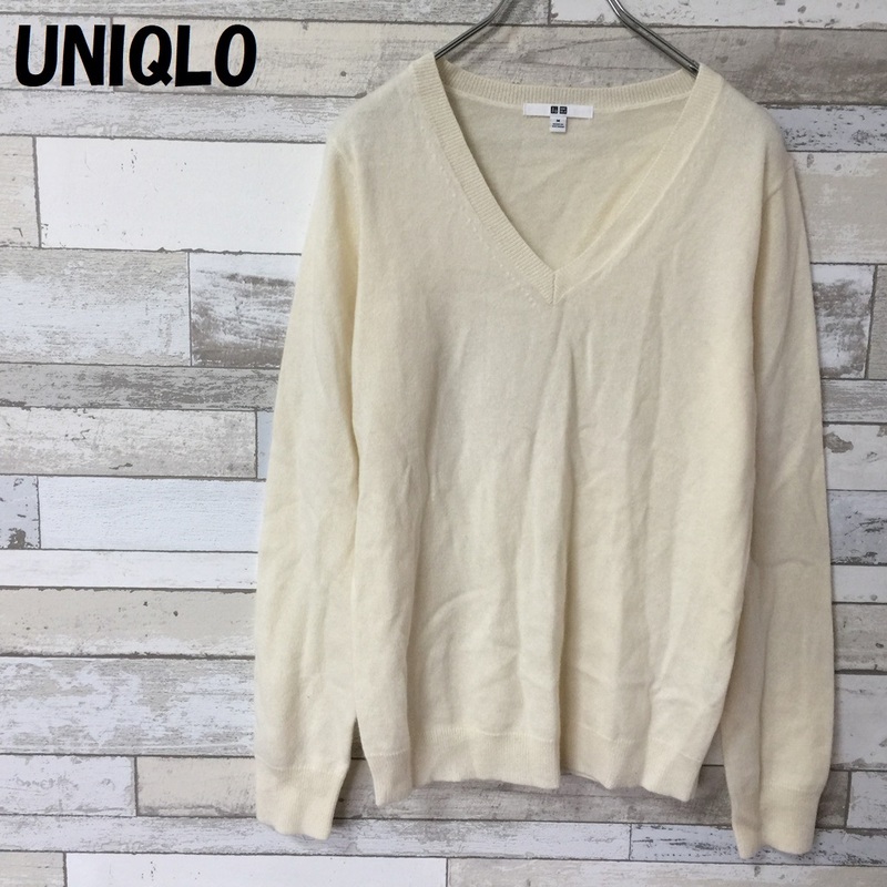 【人気】UNIQLO/ユニクロ カシミヤVネックセーター オフホワイト サイズM レディース/3856