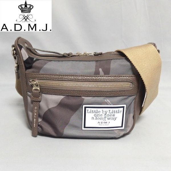 美品★A.D.M.J. ロゴ ナイロン レザー デービス ミニ ショルダーバッグ カモフラ 迷彩 エーディーエムジェイ ADMJ★