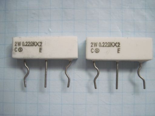 B0001-1 NOBEL セメント抵抗　RGC22-022-OHM-K？　(0.22Ω　2W)×2　詳細、動作不明　未使用品ですが長期保存品　ジャンク品　2個セット