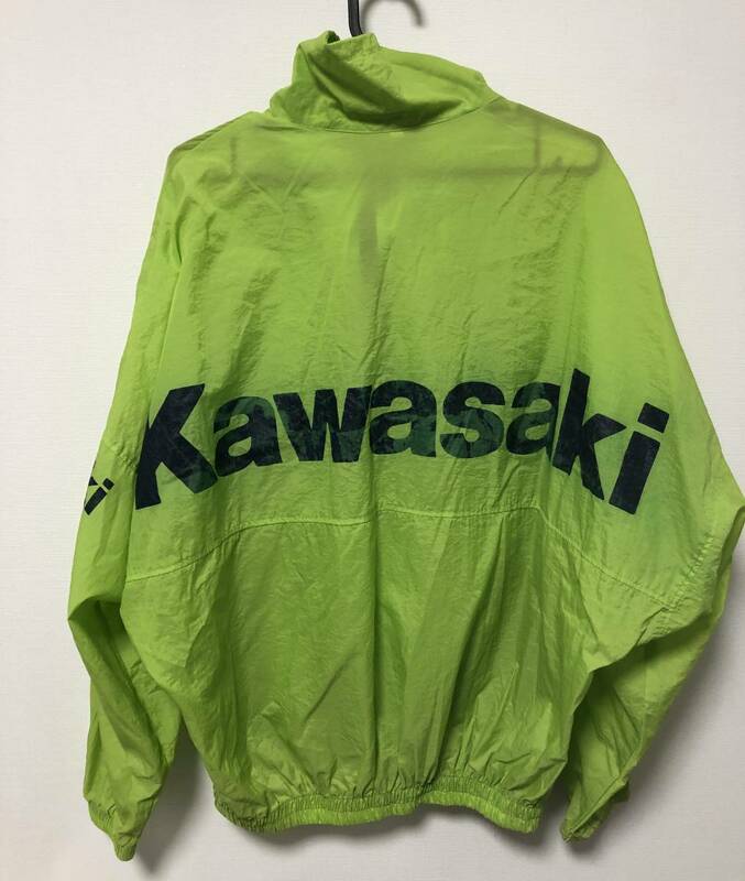 Kawasaki カワサキ ロゴ ナイロン ハーフジップ プルオーバー ジャケット 黄緑 サイズL