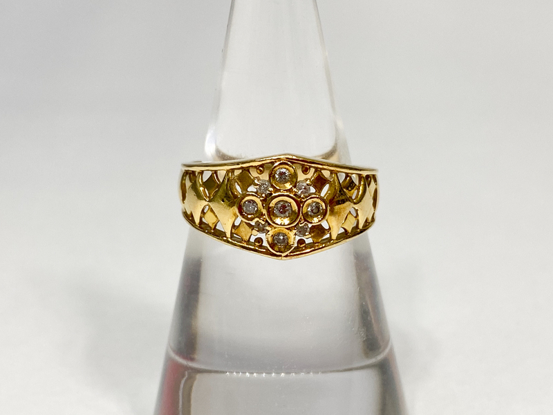 K18 メレダイヤモンド 総0.10ct ゴールドデザインリング 12.5号 3.8g 指輪
