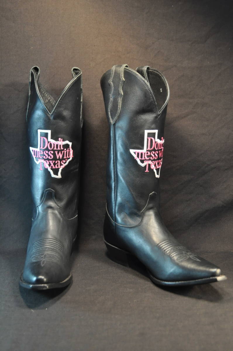 2　新品　ジャスティン　JUSTIN　ウエスタンブーツ　黒　DON'T MESS WITH TEXAS　8.5D(11B)