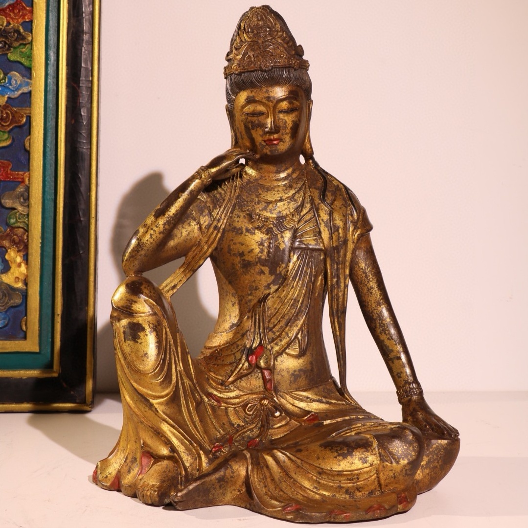 旧蔵 明 永樂年製 純銅 仏像【自在観音菩薩】奉納されていた 供養品 銅製品 極細工 中国古玩 古美術 骨董品 202-08拍卖