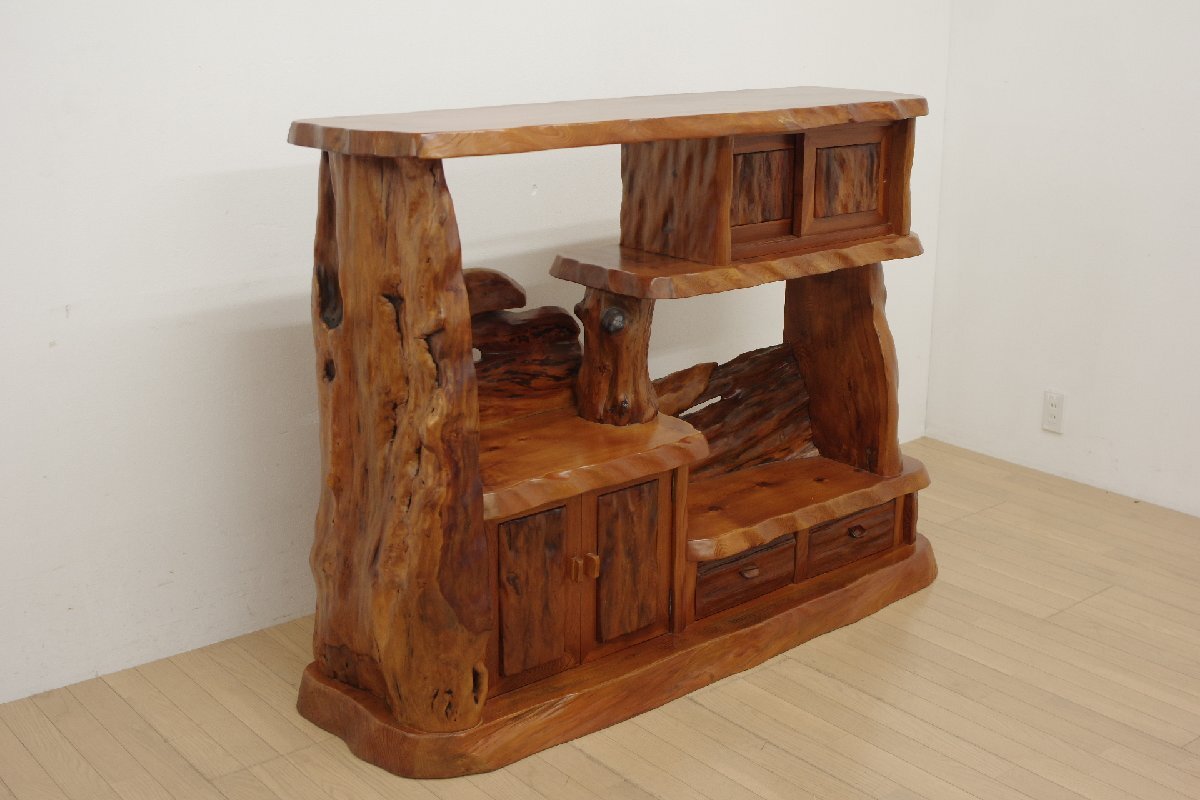 世界遺産 屋久杉 飾り棚 茶棚 銘木 総無垢材 キャビネット サイドボード 茶箪笥 和家具 古民家 伝統工芸 作家物 佐藤操作