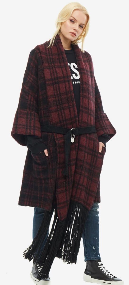 DIESEL ディーゼル ガウンニット XXS カーディガン チェック柄 バーガンディー オーバーサイズ タグ付き新品