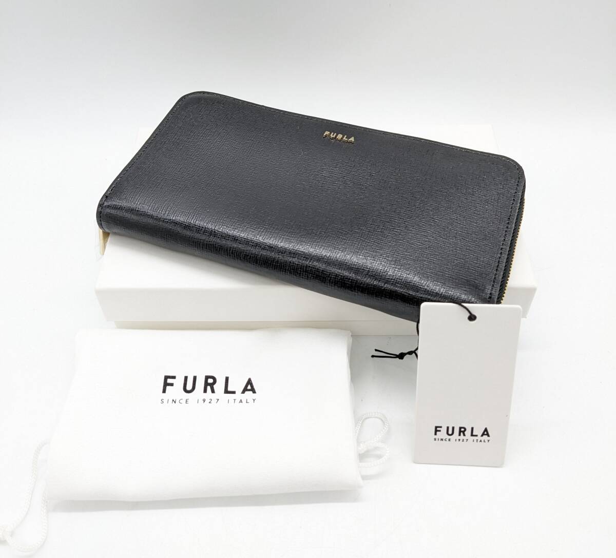 ■【未使用】FURLA フルラ ラウンドファスナー 長財布 レザー ブラック ゴールド金具 箱付き