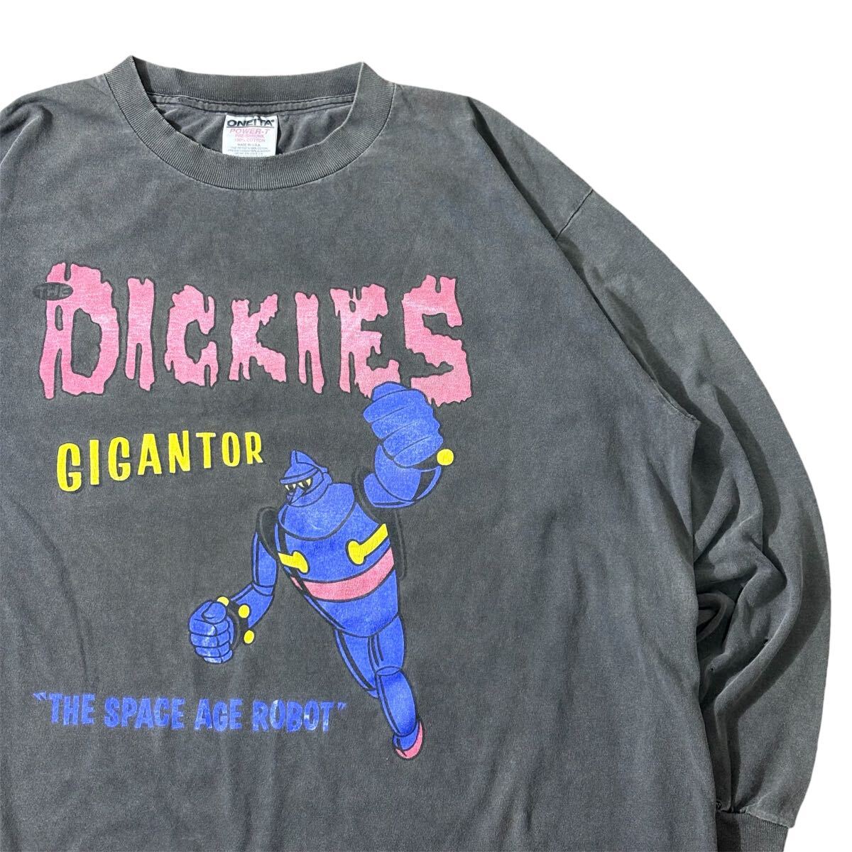 激レア ヴィンテージ 90s【The Dickies】ディッキーズ ロングスリーブ 長袖 Tシャツ XL 古着 ロックT ハーレー スミ黒 鉄人28号 ボロ boro