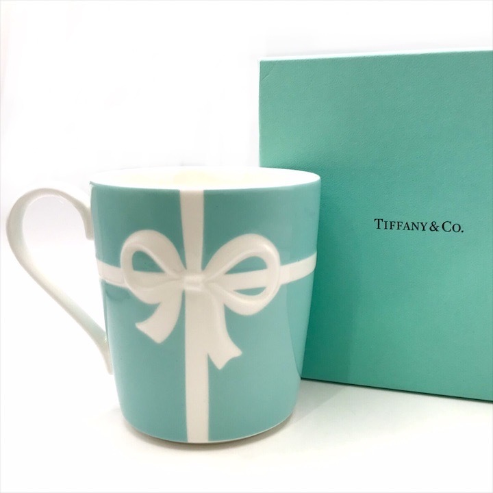 保管品 Tiffany＆Co. ティファニー マグカップ ブルー リボン 陶器 コップ 食器 k4883