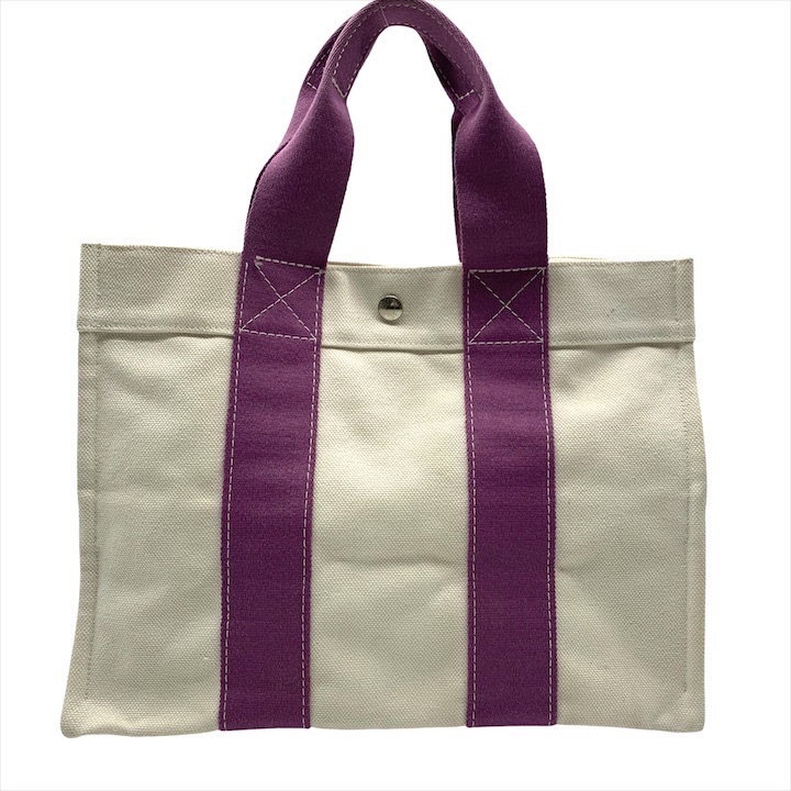 良品 HERMES エルメス ボラボラ キャンバス ハンド トート バッグ ホワイト パープル h614