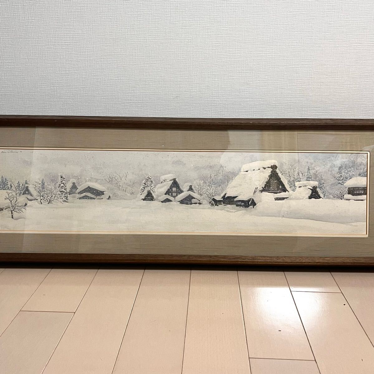 ☆ ブライアンウィリアムズ 『雪降る集落』水彩画 25号 額装 真作保証