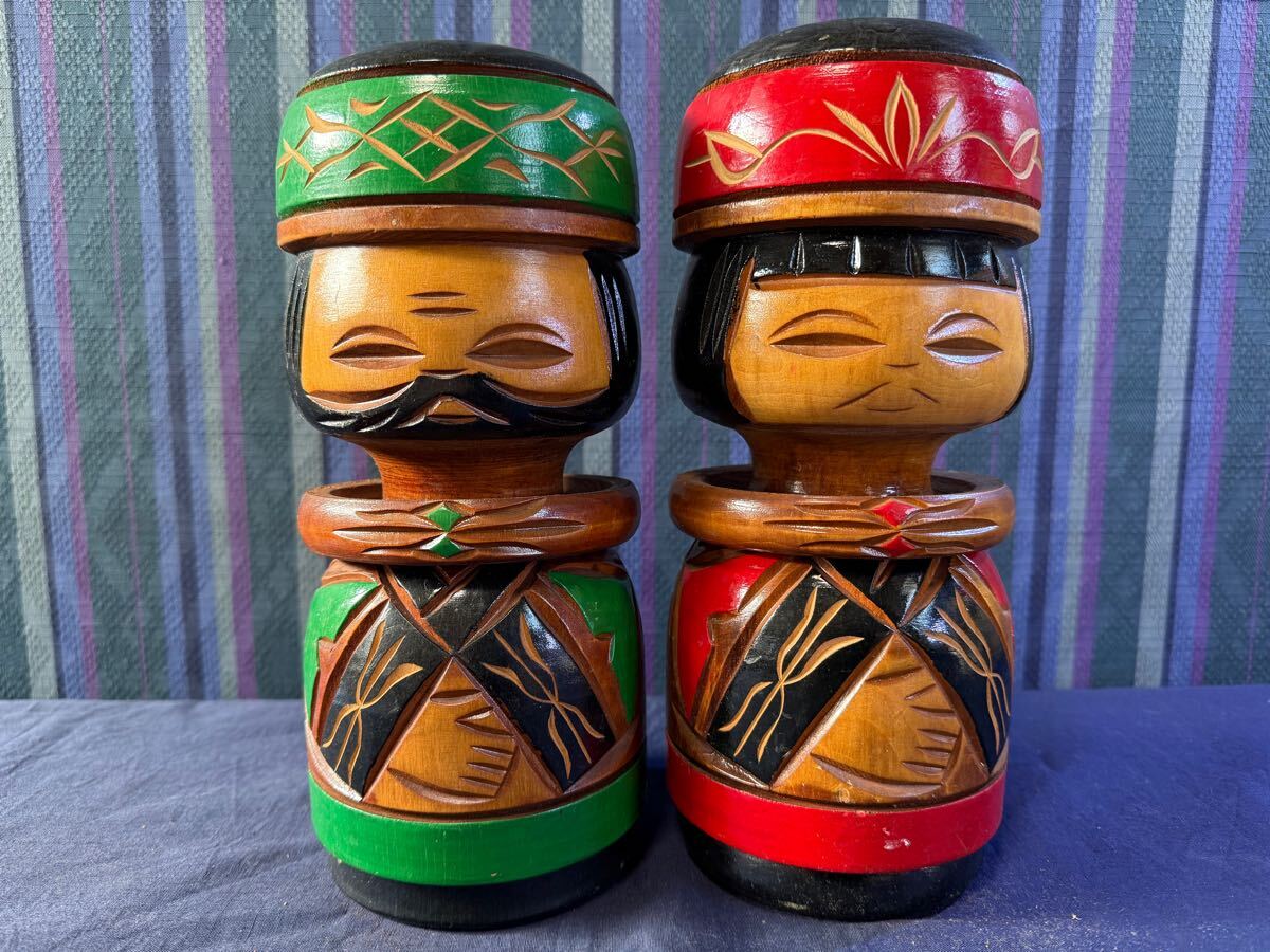 アイヌ ニポポ ペア 一対　お土産 郷土玩具 民芸品 フィギュア こけし　インテリア アンティーク アイヌ土産 レトロ 置物　木製　人形