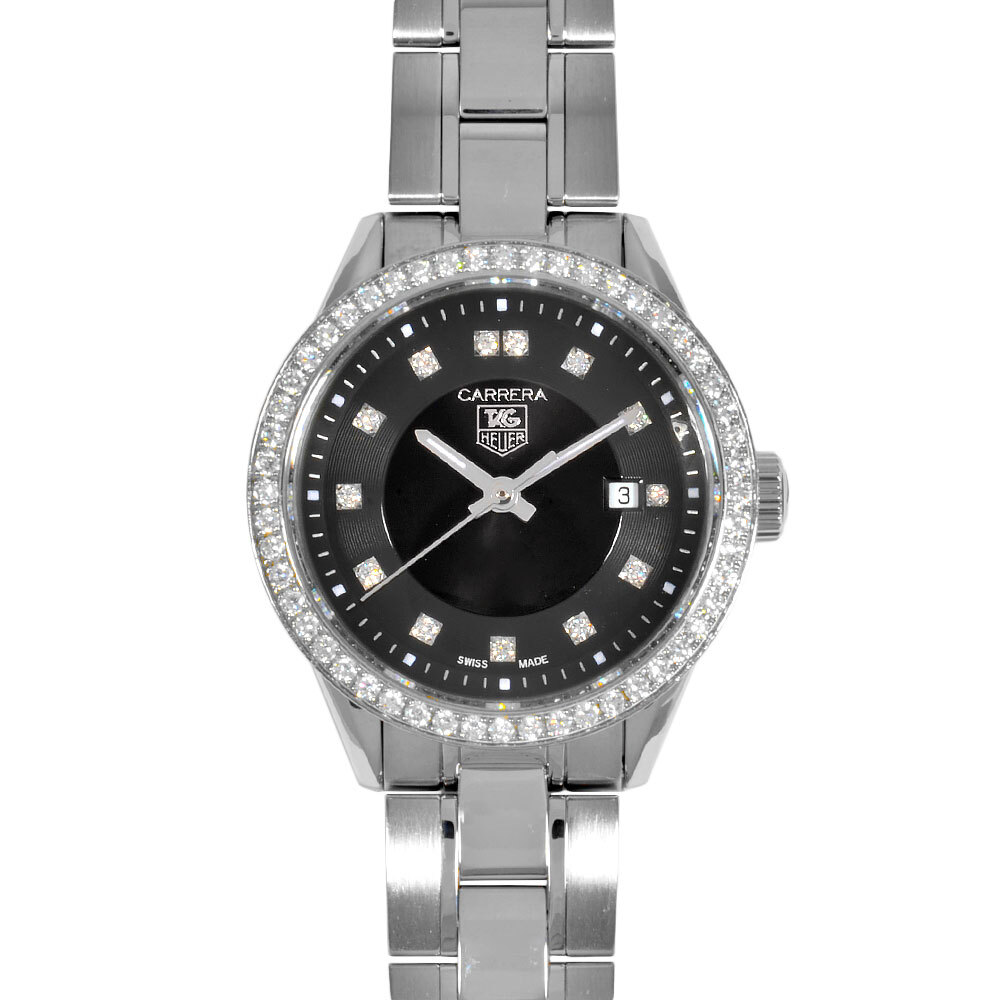 タグホイヤー TAG Heuer WV1412.BA0793 カレラ 腕時計 クォーツ ブラック文字盤 デイト 13Pダイヤ ダイヤベゼル レディース