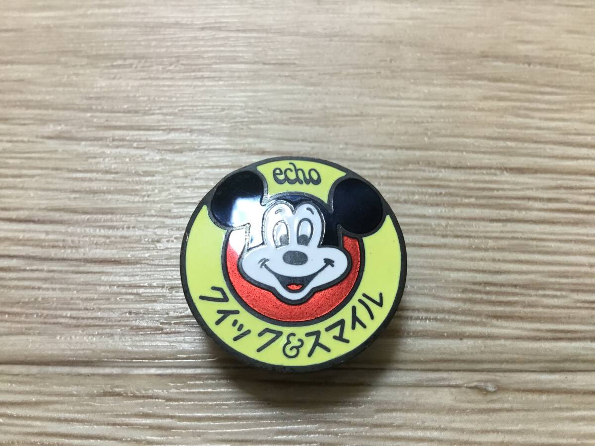 ディズニー　ミッキー　echoクイックスマイル　WALT DISNEY PRODUCTION 平ネジ ピンバッジ 