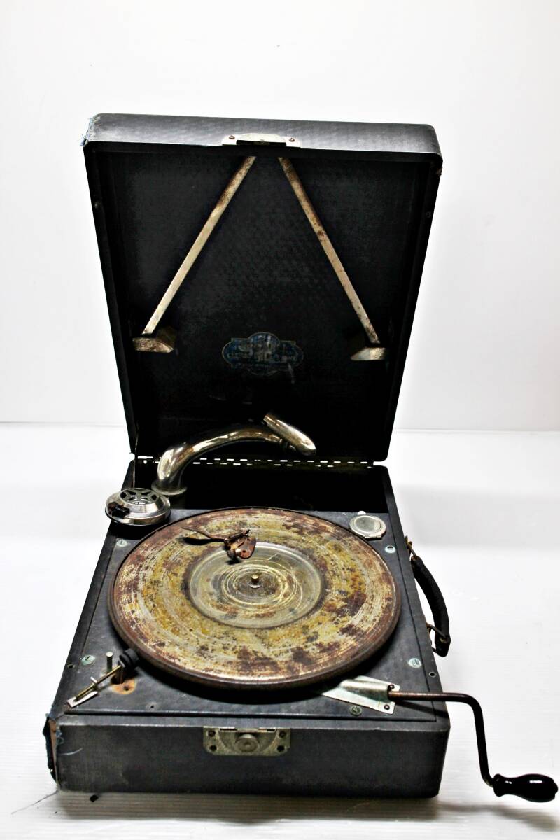 ★ジャンク品 フォノグラフ 手回し蓄音機 手回しレコードプレーヤー アンティーク 小道具