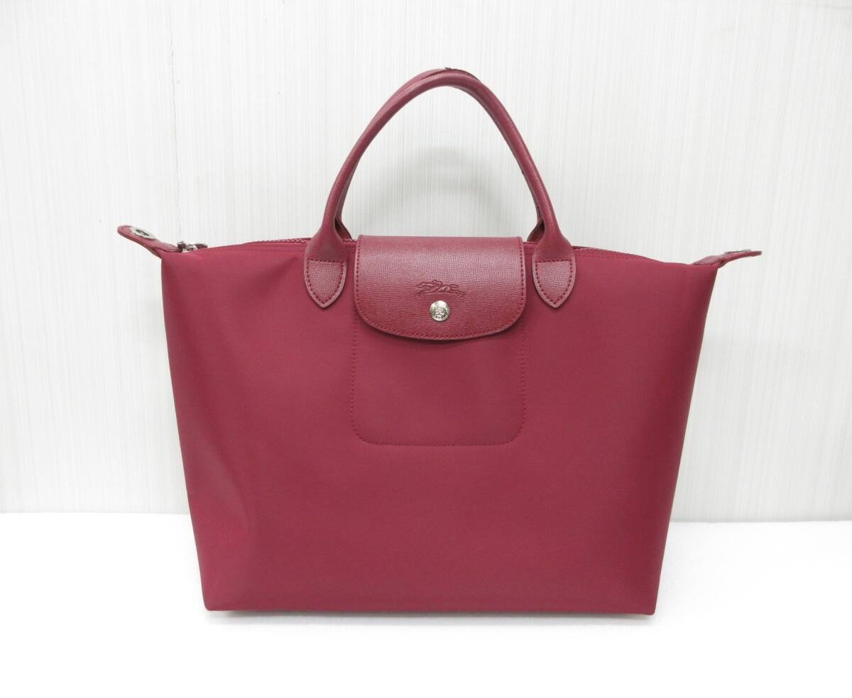 10/ LONGCHAMP ロンシャン プリアージュ ネオ M ナイロン×レザー トートバッグ 赤系 ハンドバッグ a