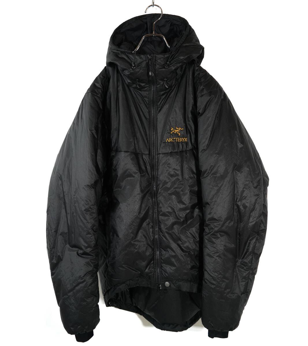 「 カナダ製 00s 2009 ARC'TERYX Dually Belay Parka オールブラック 中綿 フードジャケット 」アークテリクス Sサイズ 金刺繍