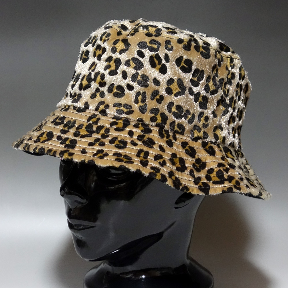 バケットハット メンズ レディース レオパード柄 ヒョウ柄 ファー ボア 秋 冬 用 ハット 帽子 ユニセックス 男女兼用 ブラウン 茶