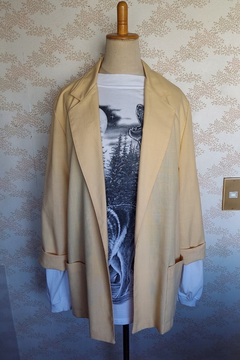 ジャケット テーラードジャケット 薄手 vintage ヴィンテージ ビンテージ 古着 古着屋 jacket イエロー CANADA 黄色 Lサイズ レディース
