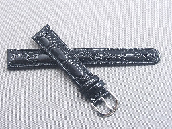 ◆ 超得プライス！★ 牛革型押しバンド ◆ 14 ㎜ ◆ 黒色 ◆ 銀色尾錠 ◆ Genuine Leather ★★