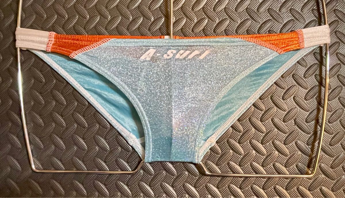 SURFBLADE 競パン SSサイズ ライトブルー ラメ生地 バックメッシュ キラキラ 薄生地 光沢生地 天サロ露出 クッキリ SURF BLADE A-SURF