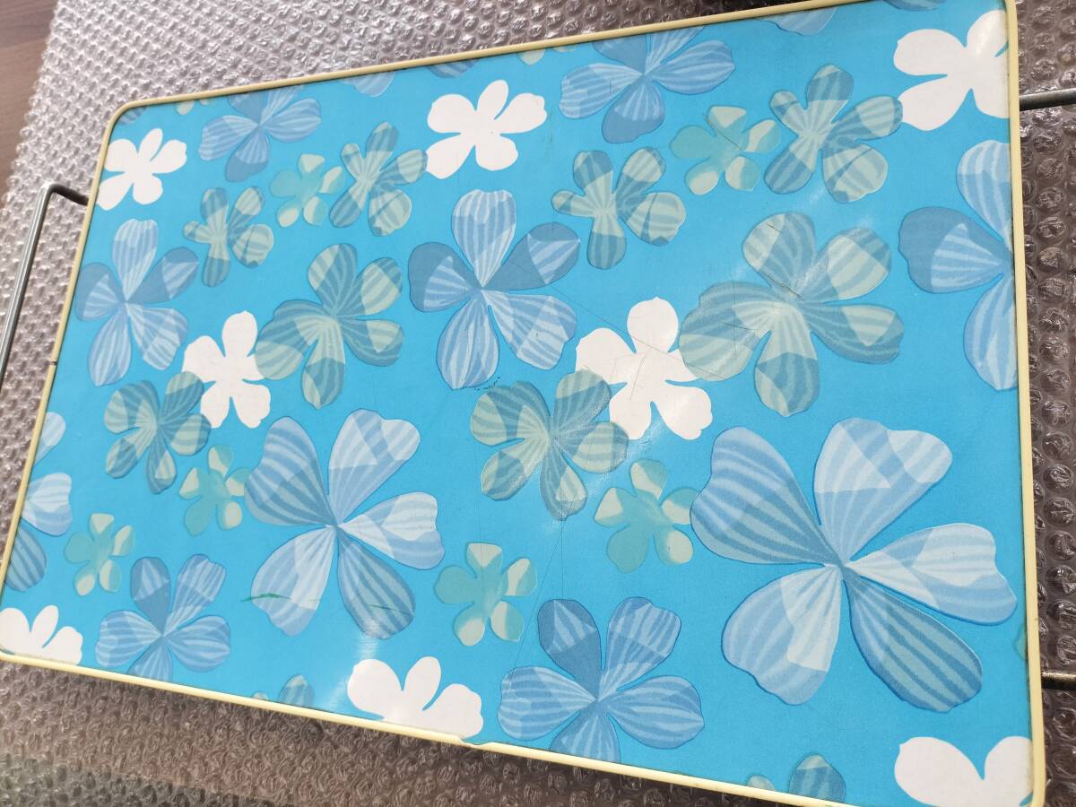 昭和レトロ テーブル 折り畳みテーブル 当時物 花柄 レトロポップ　ブルー