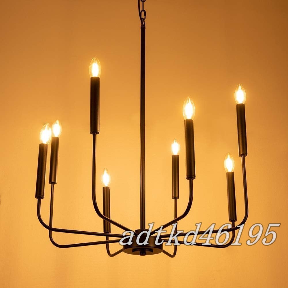 トブラック ファームハウス シャンデリアライト 8ライト クラシックキャンドル キッチンアイランド ダイニングルーム リビングルーム用
