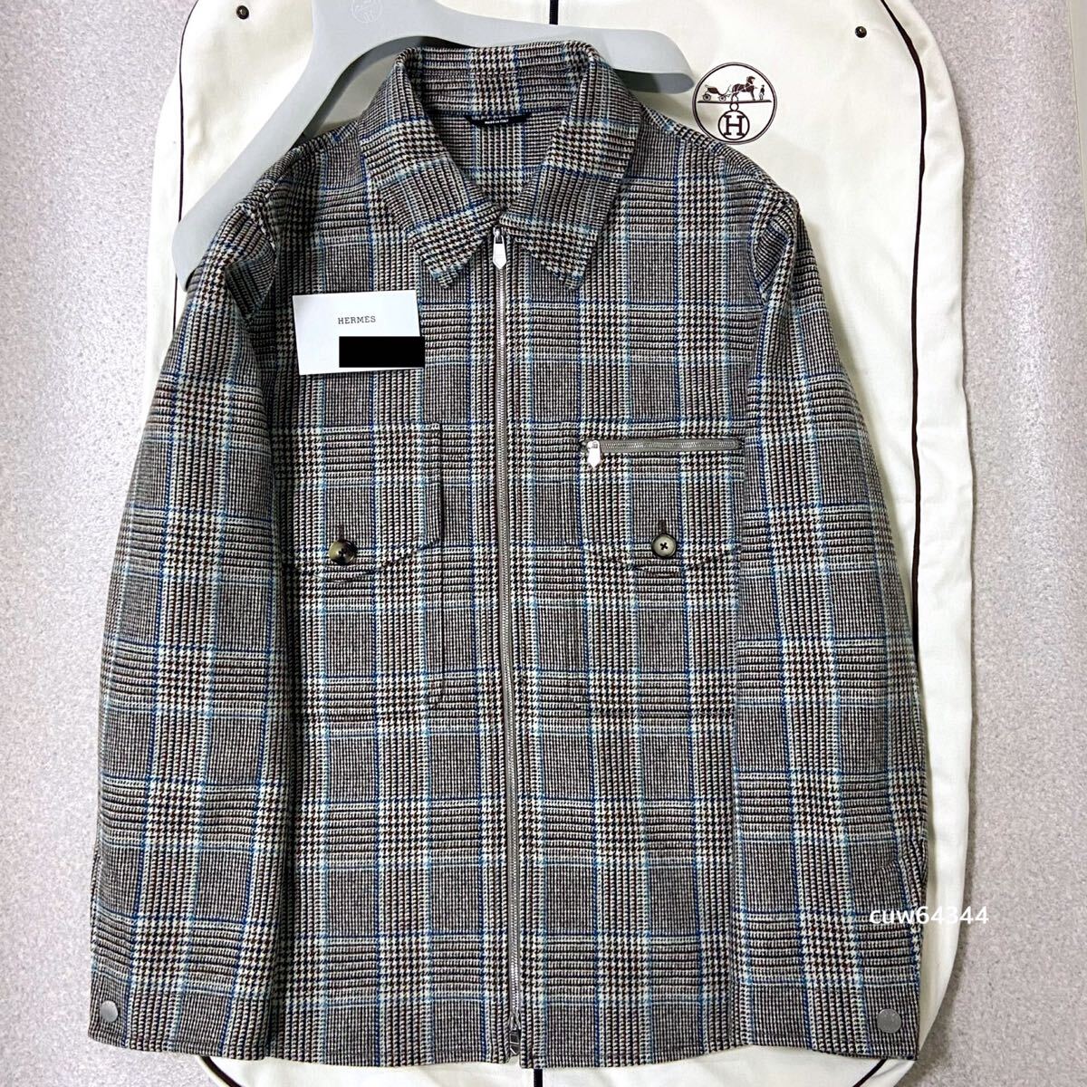 国内正規品 2024～25Aw 48（L〜XL） 新品未使用 Hermes エルメス Wジップ ジャケット ハーフコート ブルゾン グレー×ブラウン チェック