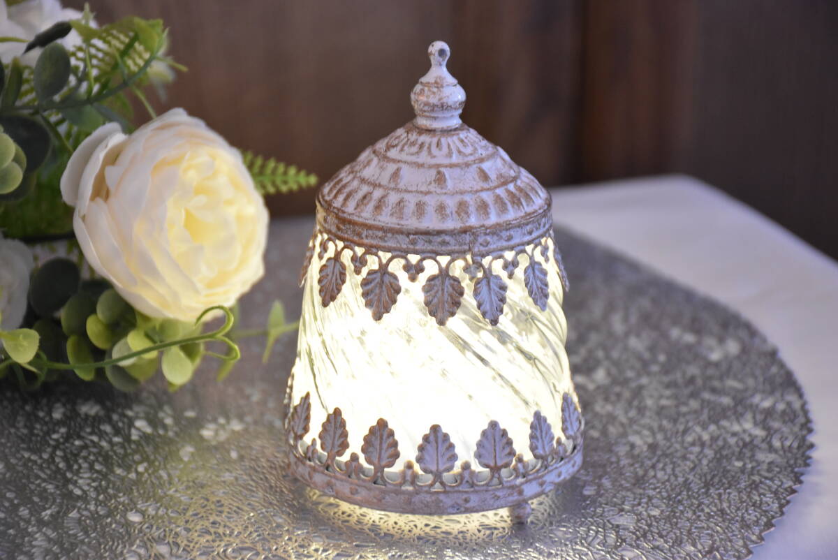 PAY5・E-AK5-2*LED*ランタン*ロワール*アンティークホワイト*ミニランタン*高さ12cm*シャビーシック*インテリア*おしゃれ*ライト*オブジェ