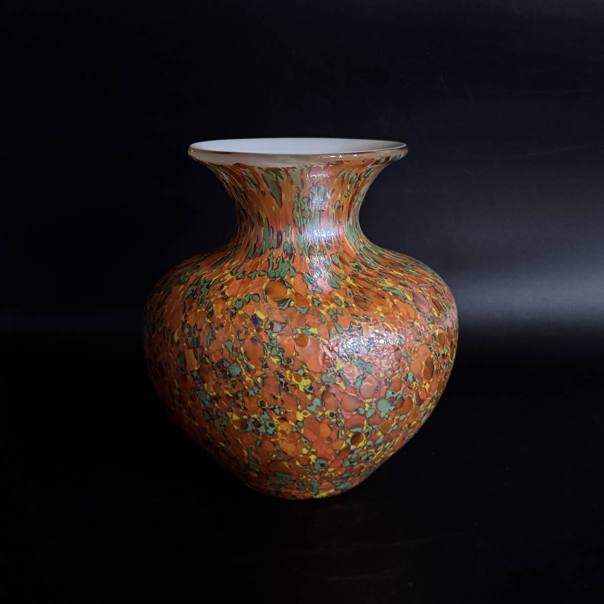 【62236Q】KAMEI GLASS ガラス製 マーブル フラワーベース 花器 花瓶 花入 花生 昭和レトロ レトロポップ 経年保管品 現状品 