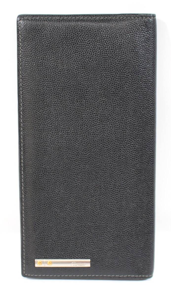 Y6671＃◆中古品◆Cartier カルティエ サントス 小銭入付 レザ－二ツ折財布 ブラック