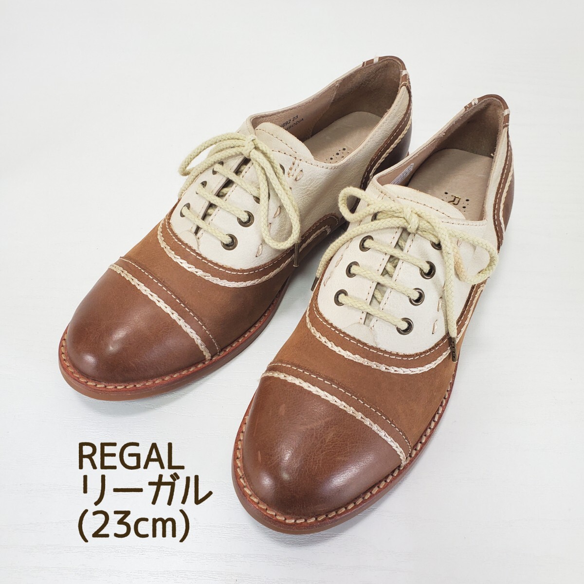 新品同様◆REGAL リーガル NC3L W692 本革レザー ストレートチップ バイカラー レースアップシューズ カジュアル(23.0cm)茶ブラウン/白