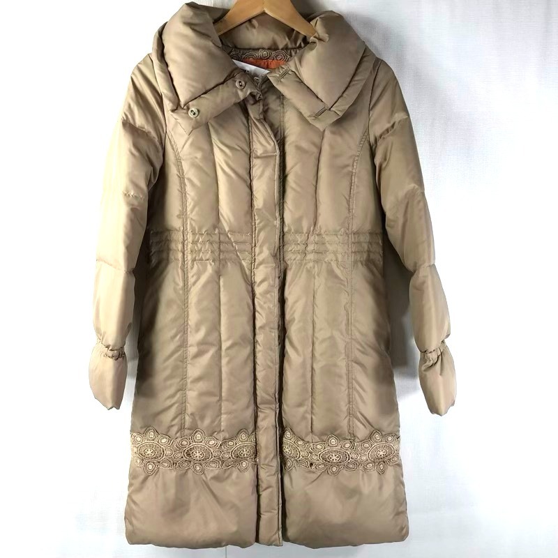 スーナウーナ SunaUna ダウンコート スタンドカラー レースデザイン付き ベージュ 38サイズ 935580