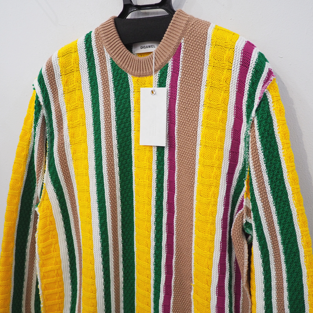 新品 定価35200円 ディガウェル 23ss 春夏 マルチ ストライプ サマー セーター 2 メンズ L DIGAWEL コットン 綿100% ミックス MIX ニット