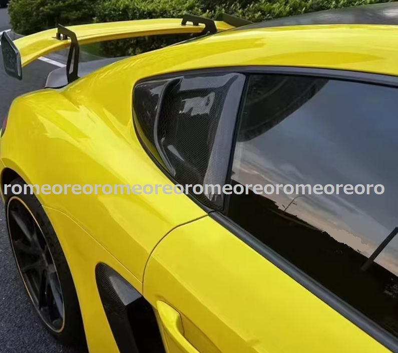 ポルシェ 718 Cayman ケイマン GT4RSルック 本物 カーボン リアクオーターガラス カバー ルーバー エアスクープ