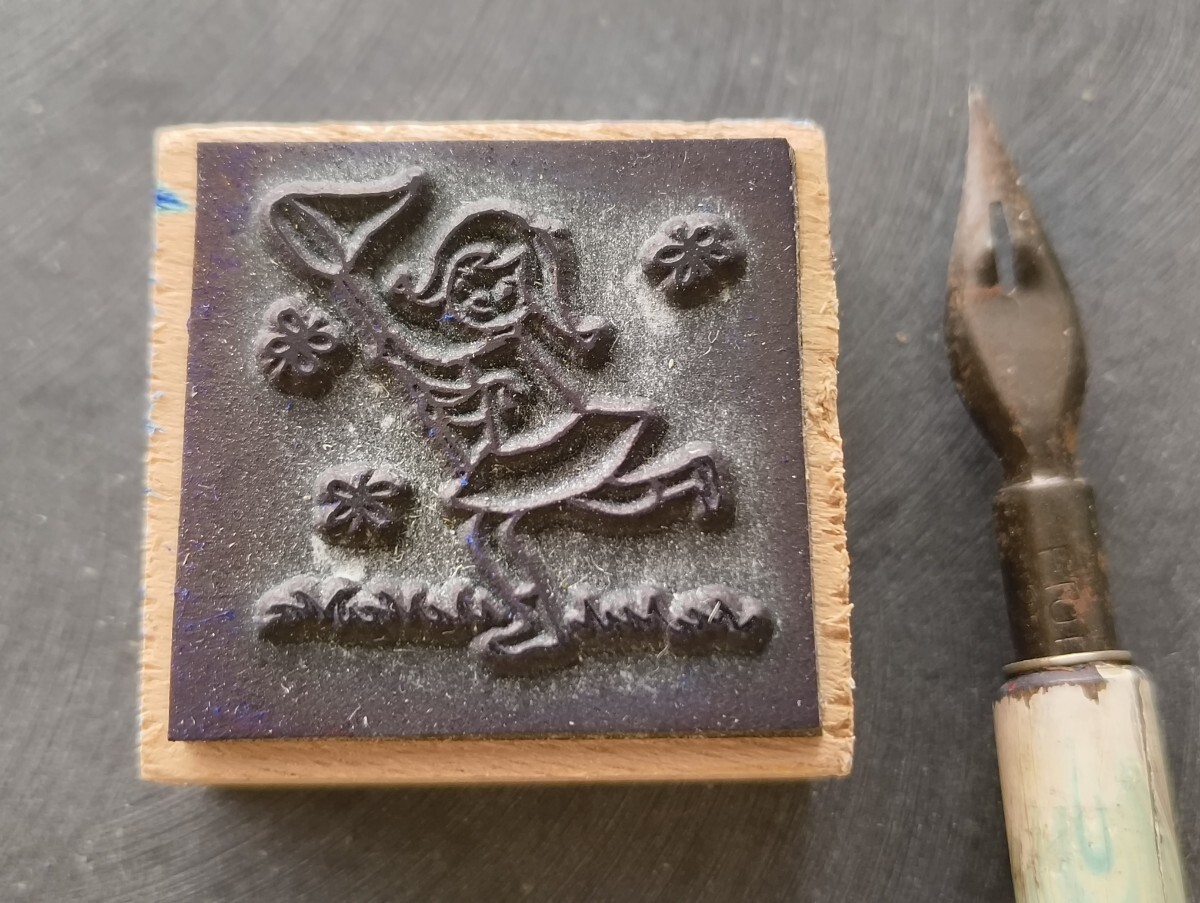 ちょうちょ採り　昆虫採集　女の子　フランス　アンティーク　子供　ナタン　スタンプ　ヴィンテージ　ハンコ　バタフライ　イラスト　素材