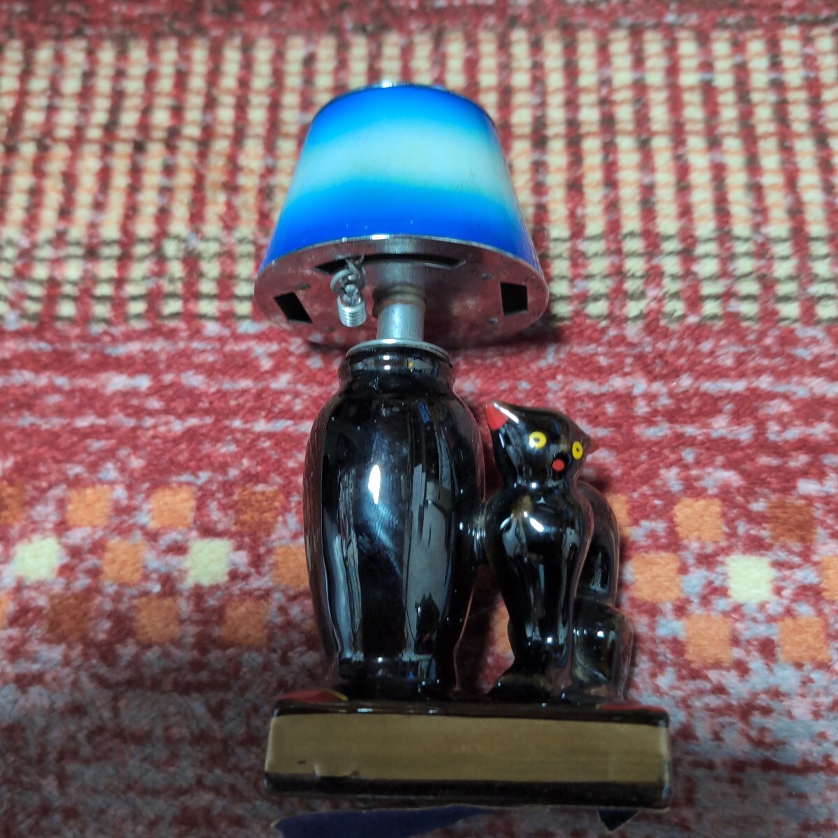 1950年代 着火未確認 昭和 レトロ 本の上に座る 黒猫 ランプシェード 陶器 ビンテージ オイル ライター 黒ねこ ヴィンテージ