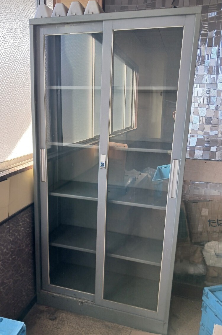 ASK スチール キャビネット 5段 事務用品 ラック 書類棚 オフィス家具 ガラス戸 引き違い書庫