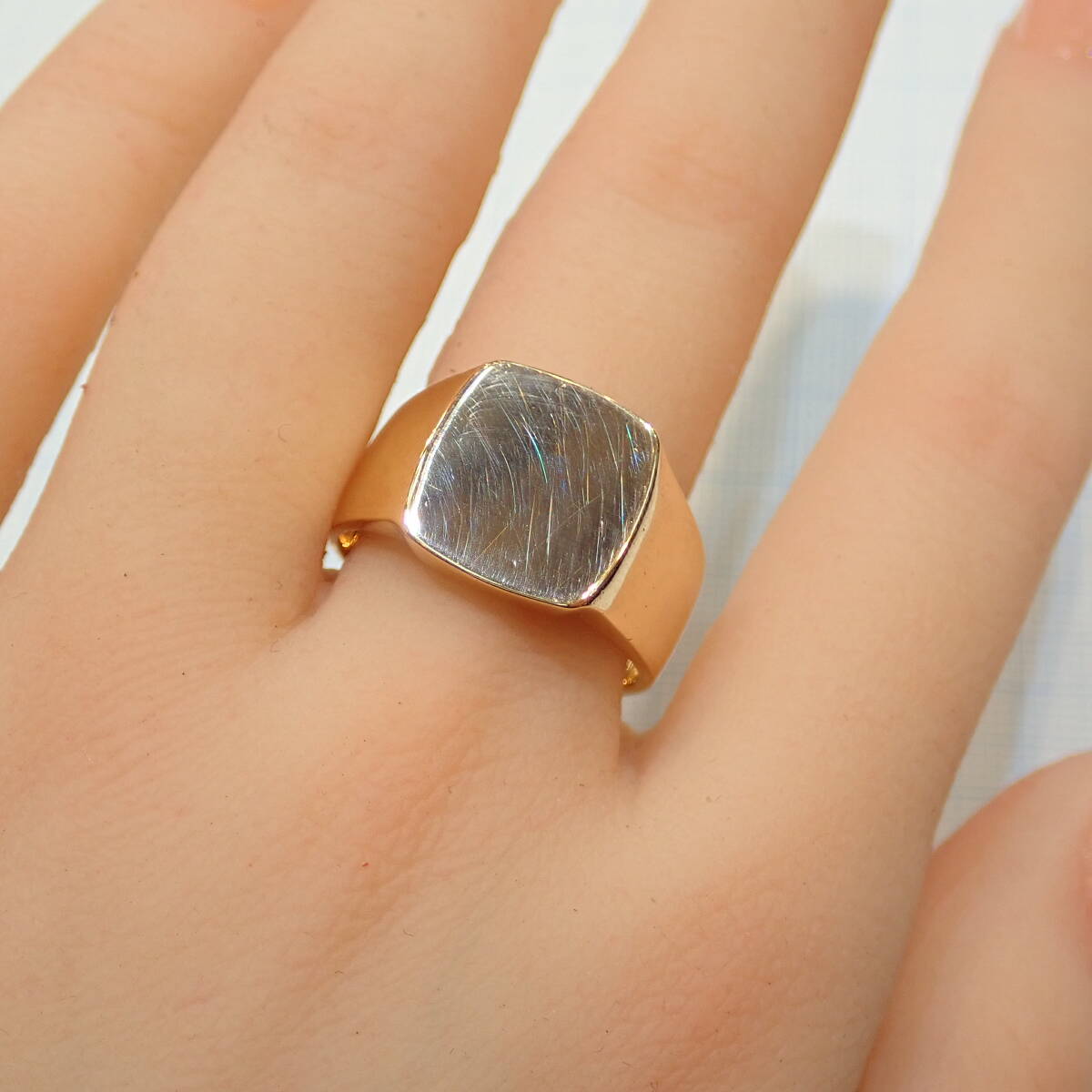 ■K18YG 三味印台リング 17.2g■メンズ 印台 ゴールド 指輪■磨き仕上げ■中古■