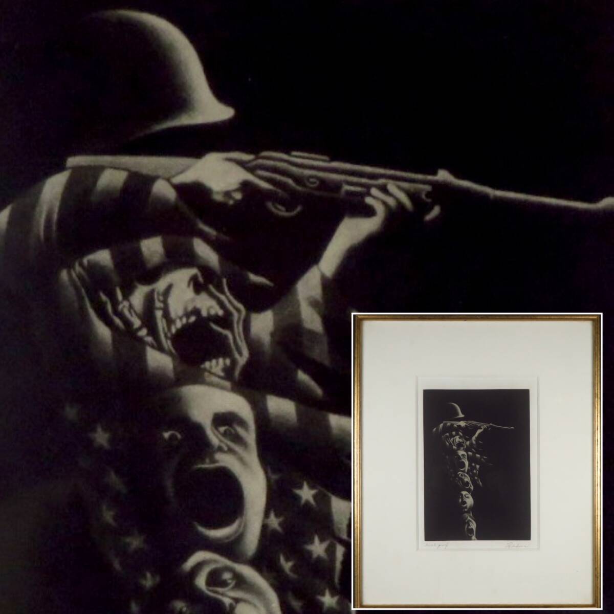 【SAKURAYA】真作保証【霊歌 ベトナム/熊本出身の版画家 秀島由己男】絵画 銅版画 直筆サイン 美術 芸術 アート 作家 在銘 骨董品 43.8×36