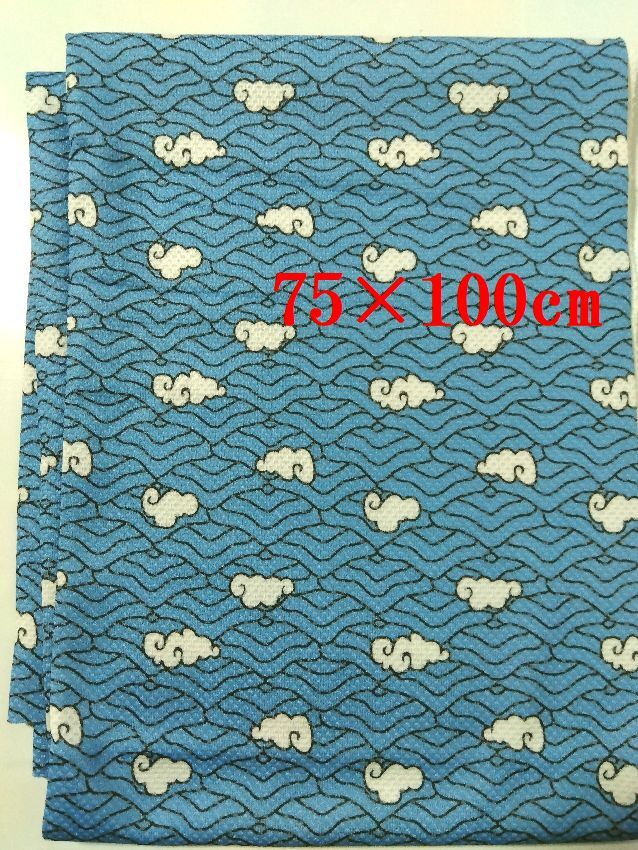布地ニ56■75×100cm■水色雲和柄ニット抗菌生地＊青海波模様