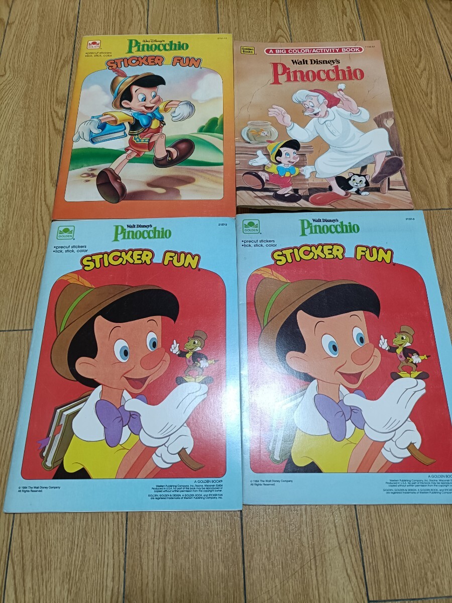 ★ディズニー 塗り絵　絵本　ピノキオ　Pinocchio　STICKER FUN　ステッカーブック　Activity Book　3冊＋おまけ1冊