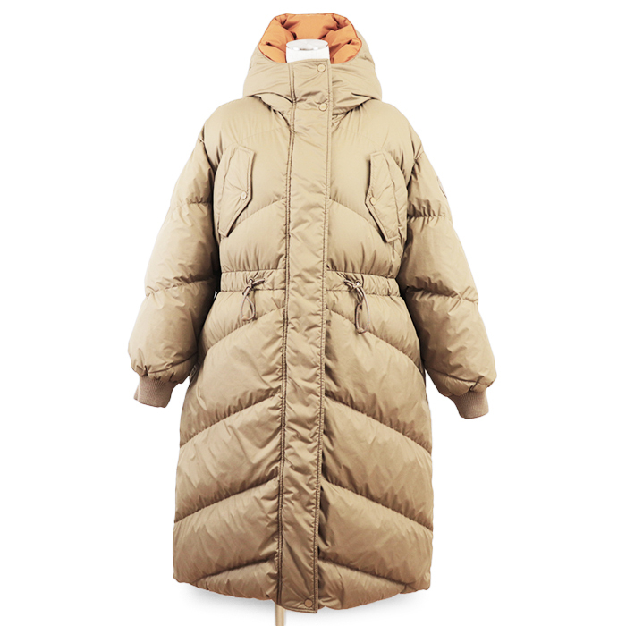 【美品】エルメス 2023AW クルードセル セリエ ワッペン ダウン コート アウター レディース 36 ライトブラウン オレンジ 伊製 HERMES