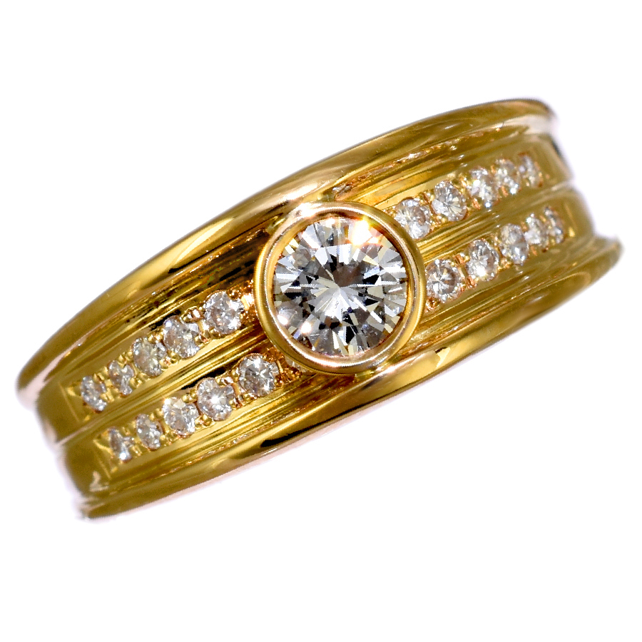 新品同様 リング 指輪 K18イエローゴールド ダイヤモンド 0.33ct 0.24ct 17号 ジュエリー アクセサリー