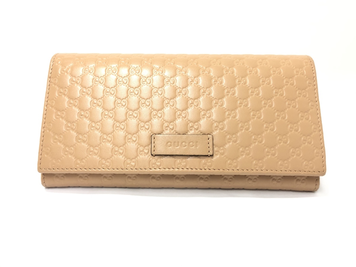 【美品】GUCCI グッチ 二つ折り長財布 長財布 マイクログッチシマ レザー 449396 箱付き レディース