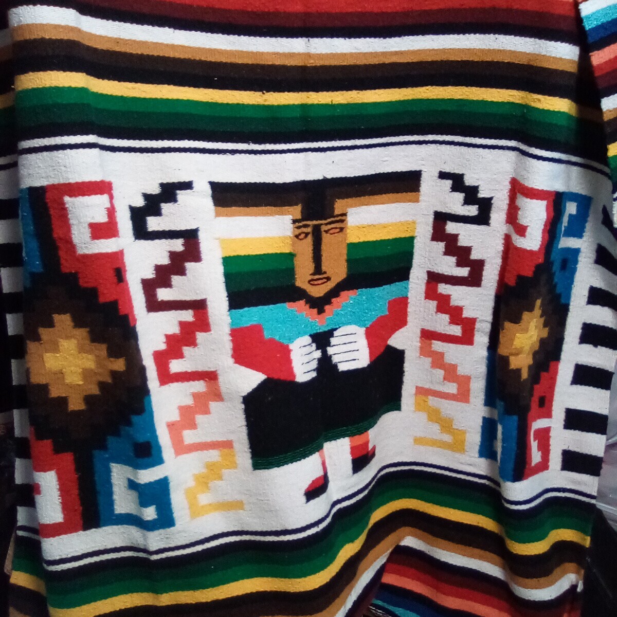 USED　クリーニング済　メキシコ　メキシカン ラグ カーペット 横約150cm　長さ約220cm　インテリア 手織り 絨毯　レトロ 　【KA-071004】