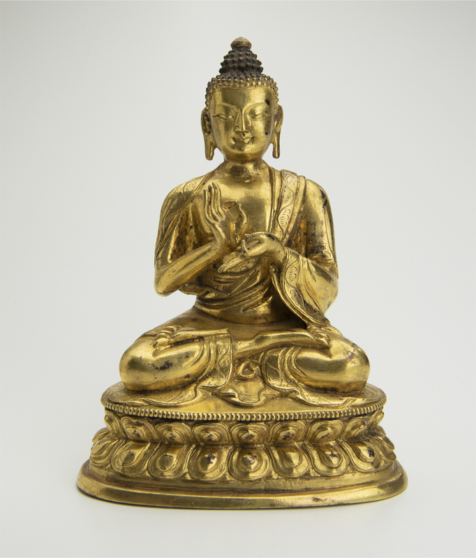 清 銅鍍金釈迦牟尼坐像 中国 古美術 仏像