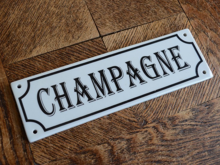 アンティーク デザイン オブジェ 看板 CHAMPAGNE（シャンパン）ヴィンテージ 陶器 サイン プレート BAR ワイン シャンパーニュ