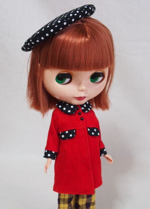 Doll Dressing♪ハンドメイド ネオブライス サイズお洋服セット人形アウトフィット/衣装ドレス/コート/アウター/ドール服/水玉レトロ/帽子