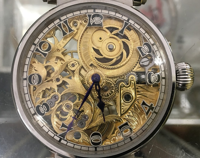 1905年 パテックフィリップ懐中時計ムーブメント使用カスタム腕時計フルスケルトン フルエングレービング