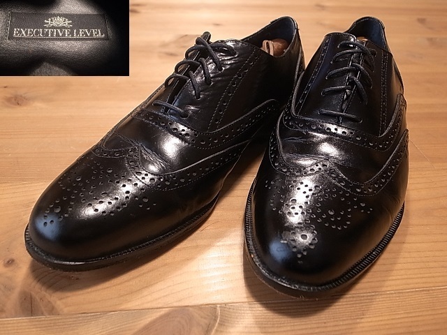 美品 EXECUTIVE LEVEL エグゼクティブレベル 革靴 ウィングチップ レザーシューズ 黒 71/2EEE 約25.5cm 